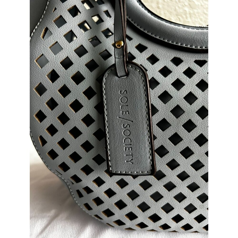 Sole Society Eppie Perforated Faux Leather Blue Satchel Crossbody w/ Hang Tag - Picture 2 of 12